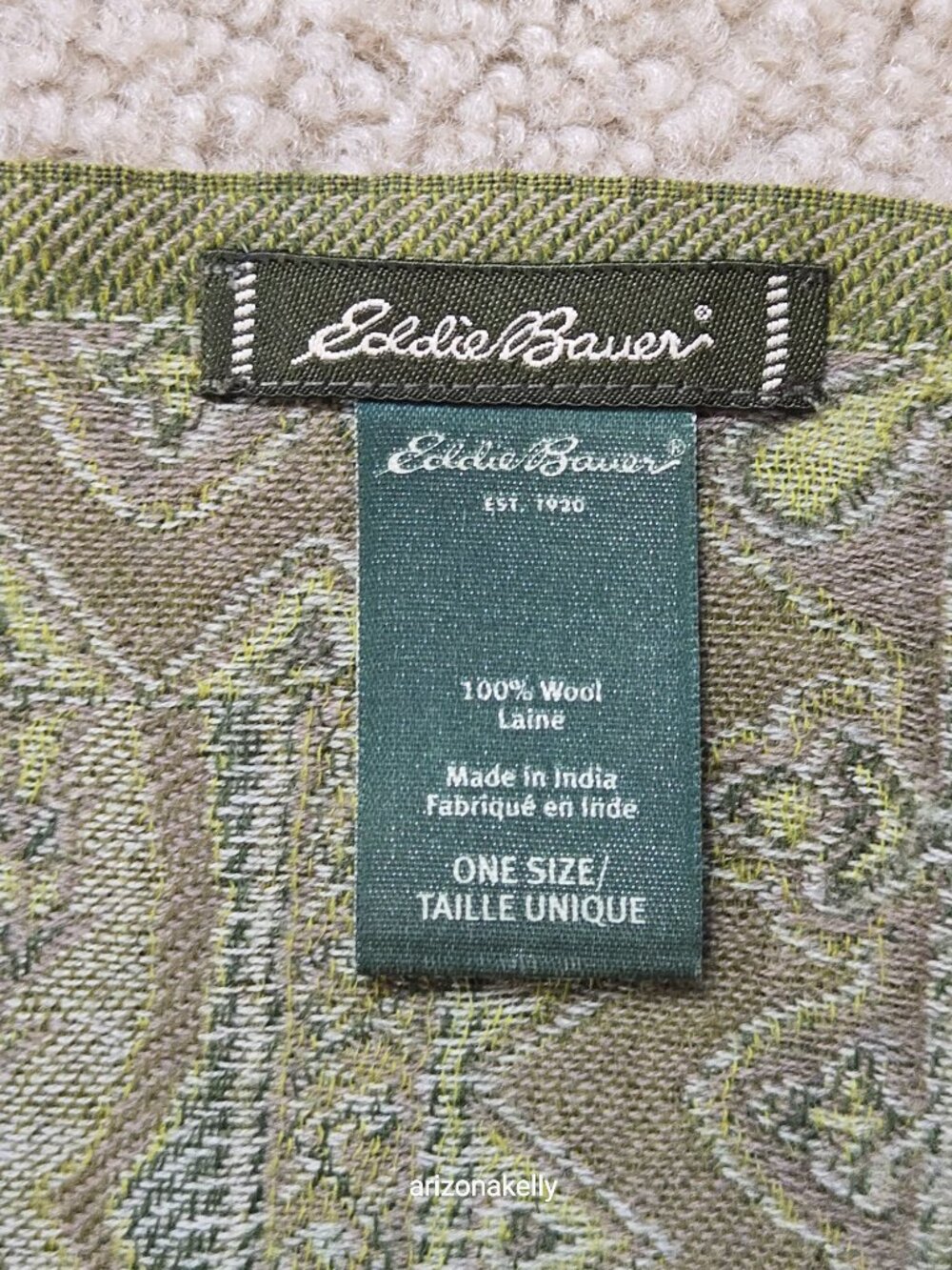 Eddie Bauer 100% Wool Woven Scarf Green - Picture 9 of 10